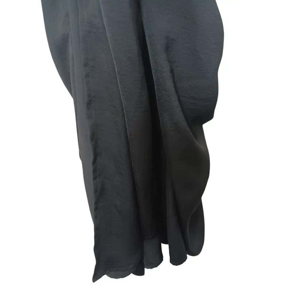 Haute Fox 3X Black Button Front Midi Dress Ruched Draped Hem Collared Plus Size - Picture 7 of 12